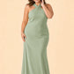 Elegant Plus Size Halter Neck Stretch Satin Bridesmaid Dress