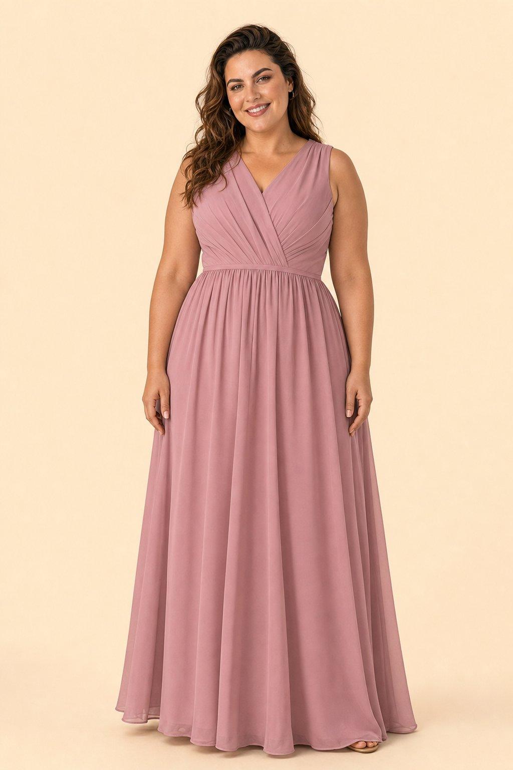 Elegant Plus Size Bridesmaid Dress with Lace Panel Back and Soft Pleats