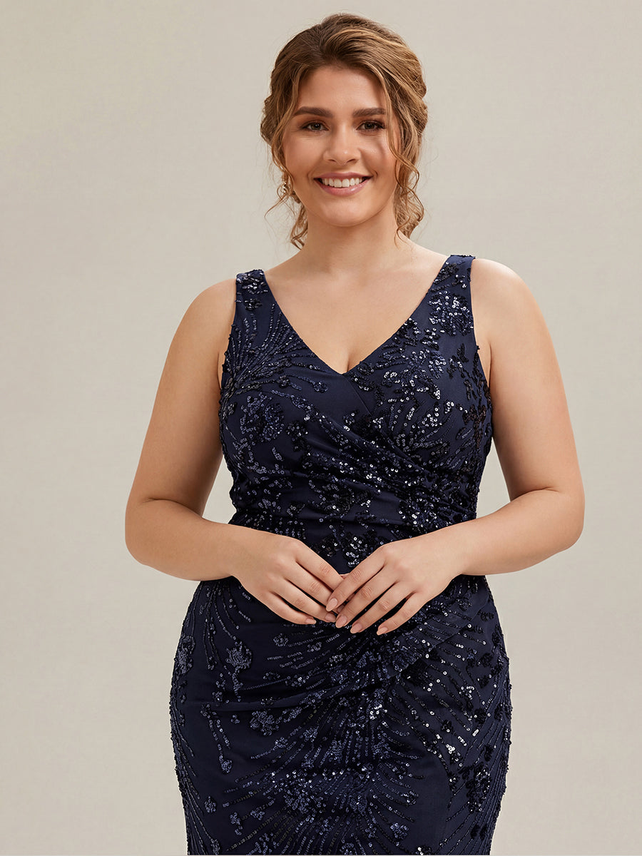 Plus Size Knotted Sequin Formal Evening Dress