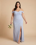 Elanthia Plus Size Romantic Sheath Bridesmaid Dress with Off Shoulder for Wedding -N0347