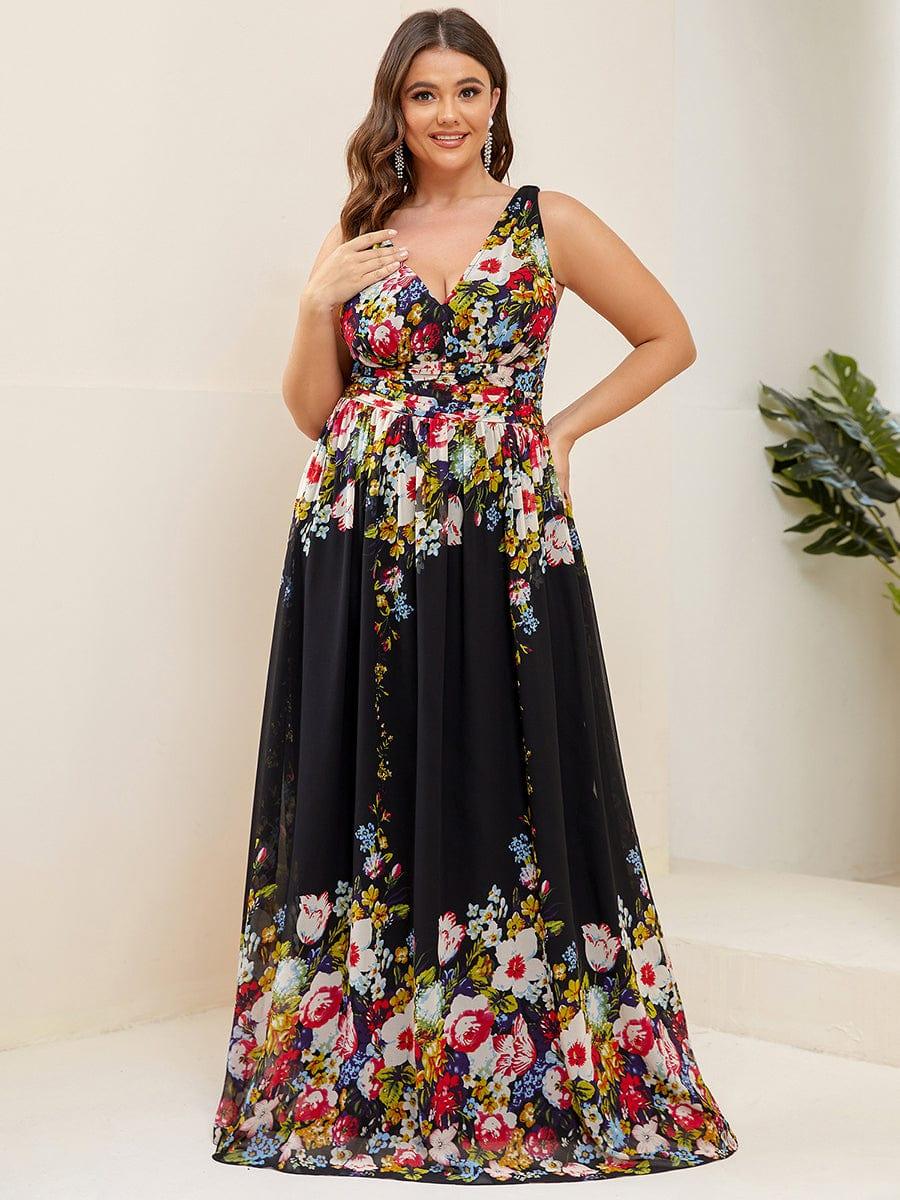Plus Size Sleeveless V-Neck Chiffon Semi Bridesmaid Dress