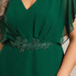 Plus Size V-Neck Chiffon Bat-Wing Sleeve A-Line Waist Applique Formal Dress