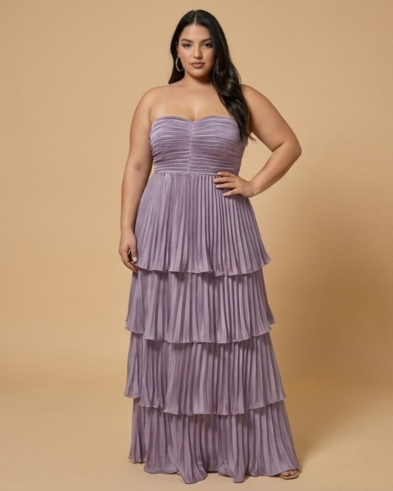 Chantarae Plus Size Timeless Satin A Line Strapless Bridesmaid Dress Elegant Sweetheart Satin Gown for Wedding  -N0387