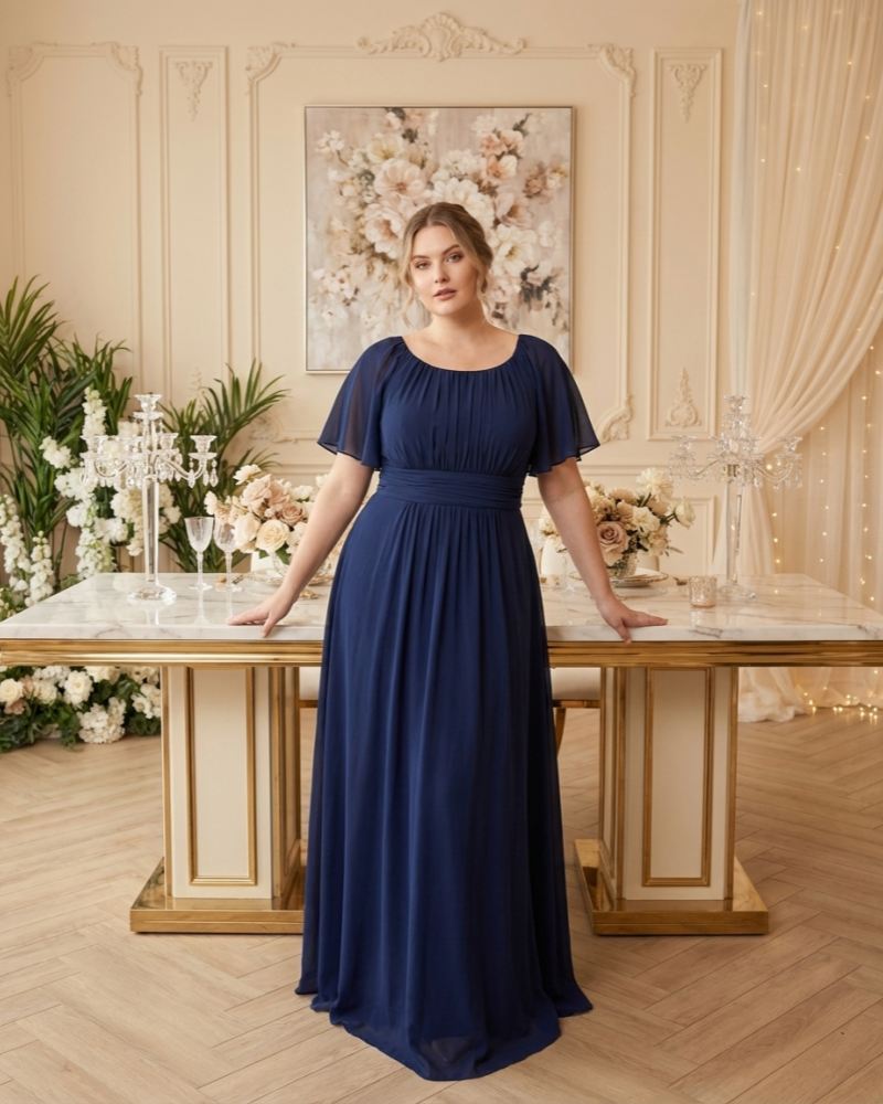 Petaline Elegant Plus Size Bridesmaid Dress with Pleated A-Line Silhouette N0323
