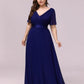 Plus Size Simple Empire Waist Flutter Sleeve Evening Dress