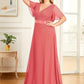 Plus Size Empire Waist V Back Bridesmaid Dress with Short Sleeves