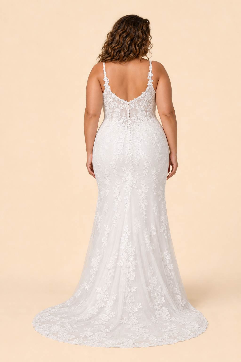 Plus Size Bridal Gown with Lace Appliqué Straps and Elegant Train