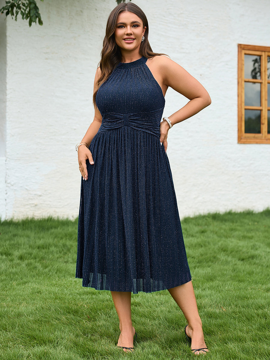 Plus-Size Glittery Halter Neck Dress