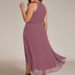 Flowy Plus Size Halter Neck Chiffon Midi Wedding Guest Dress