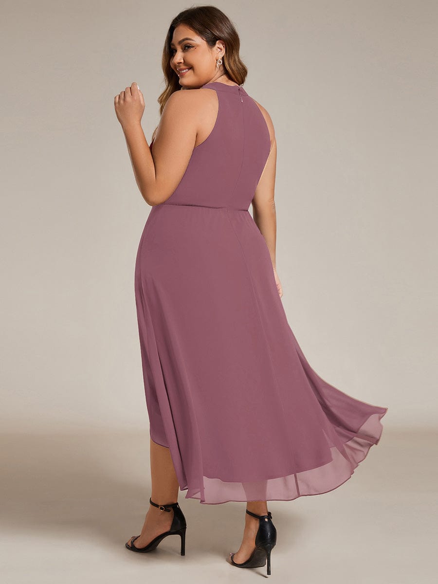 Flowy Plus Size Halter Neck Chiffon Midi Wedding Guest Dress