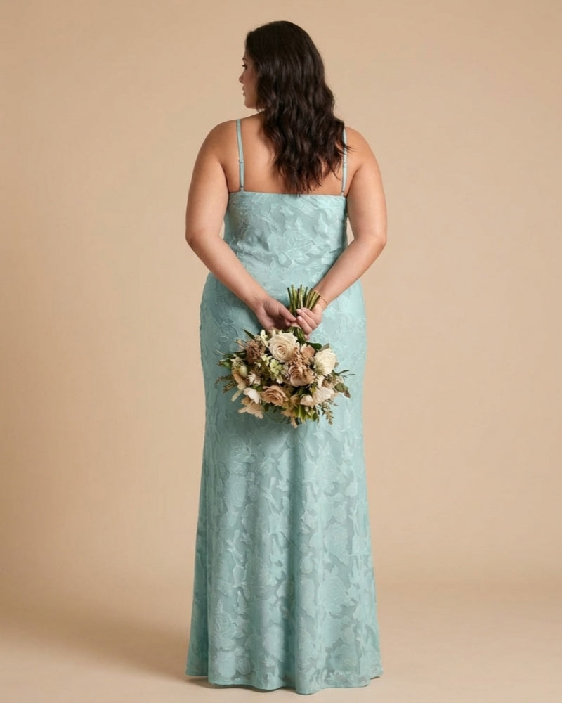 Silvarelle Romantic Plus Size Sheath Lace Bridesmaid Dress with Floral Texture for Wedding -N0351