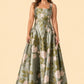 Elegant Floral Bridesmaid Ballgown Square Neck A-Line Dress