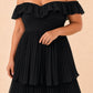 Elegant A Line Maxi Bridesmaid Dress Pleated Tiered Off Shoulder Design