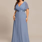 Plus Size Empire Waist V Back Bridesmaid Dress with Short Sleeves