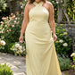 Elegant Plus Size Halter Neck Stretch Satin Bridesmaid Dress