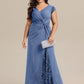 Plus Size Knotted Knit Cap Sleeve Maxi Glitter Evening Dress