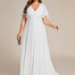 Plus Size Floral Applique Short Sleeve A-Line Chiffon Formal Evening Dress