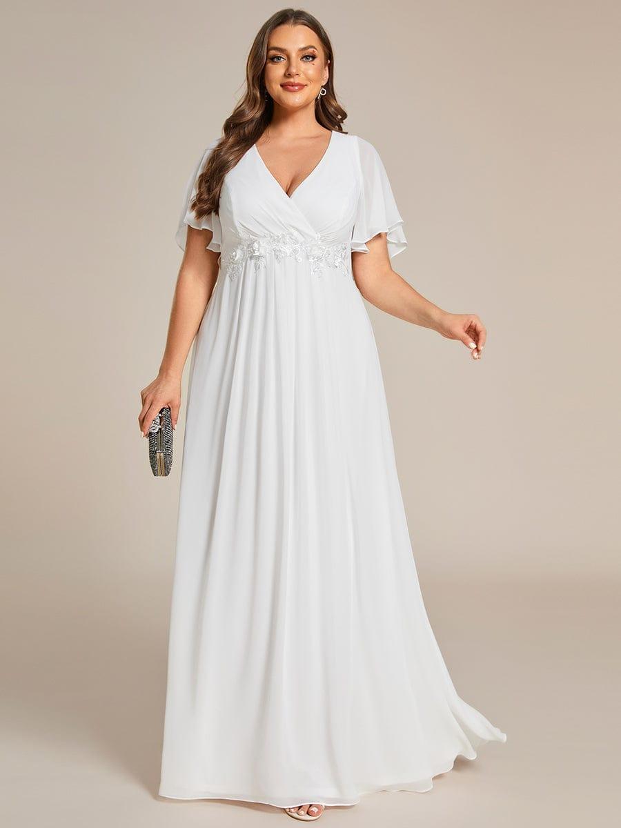 Plus Size Floral Applique Short Sleeve A-Line Chiffon Formal Evening Dress