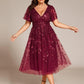 Plus Size Sparkly A-Line Midi Tulle Formal Wedding Guest Dress with Leaf Sequin