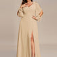 Plus Size Open Lantern Sleeve A-Line Bridesmaid Dress