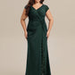 Plus Size Knotted Knit Cap Sleeve Maxi Glitter Evening Dress