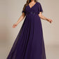 Plus Size Floral Applique Short Sleeve A-Line Chiffon Formal Evening Dress