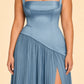 Plus Size Bridesmaid Dress with Pleated Satin and Lace Up Open Back