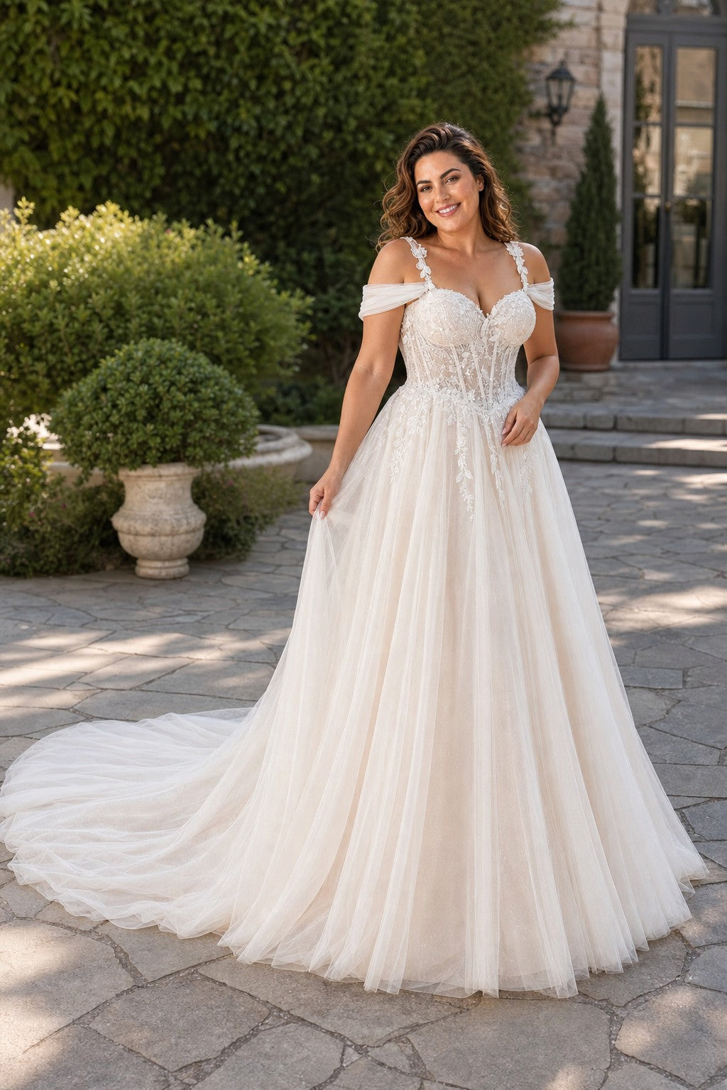 Minimalist Bohemian Wedding Dress A-Line Lace Tulle Off Shoulder Design
