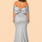 Elegant Plus Size Bridesmaid Dress with Off Shoulder Bow Detail and Slit