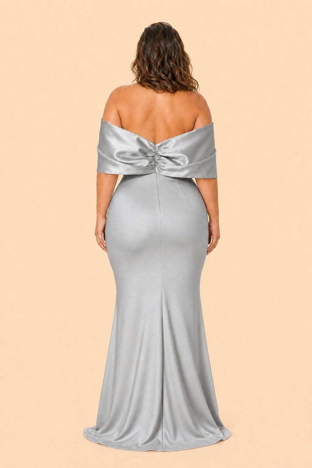 Elegant Plus Size Bridesmaid Dress with Off Shoulder Bow Detail and Slit