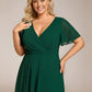Plus Size Chiffon Short Sleeves Pleated V-Neck A-Line Midi Wedding Guest Dress