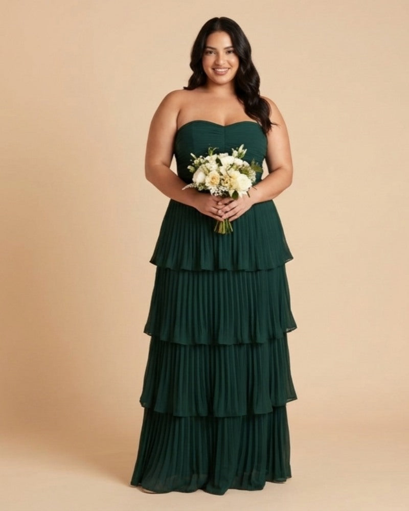 Chantarae Romantic Plus Size A Line Bridesmaid Dress with Sweetheart Neckline and Ruffles -N0369