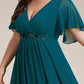 Plus Size Floral Applique Short Sleeve A-Line Chiffon Formal Evening Dress