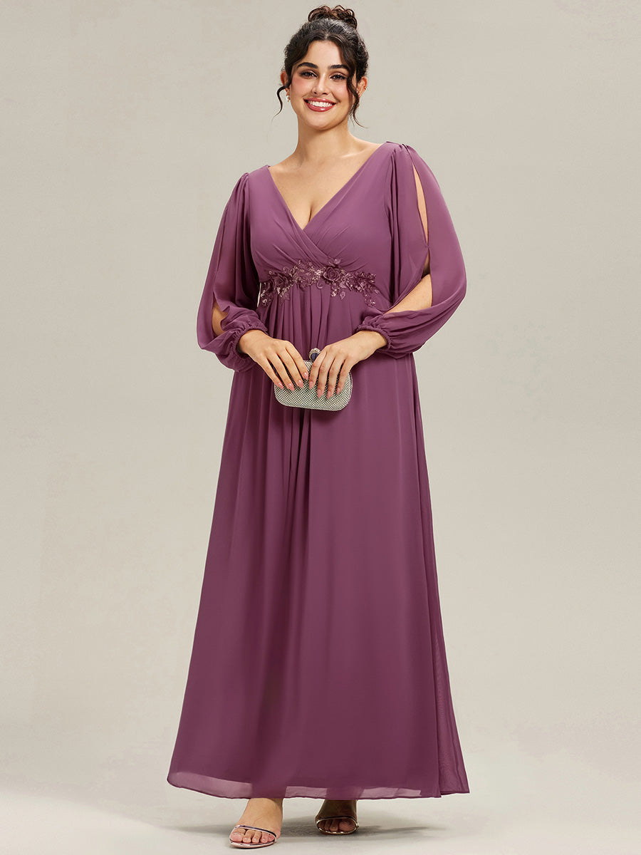 Stylish Plus Size Chiffon Formal Evening Dresses with Long Lantern Sleeves