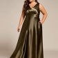 Plus Size Satin Maxi Formal Dress with Pockets