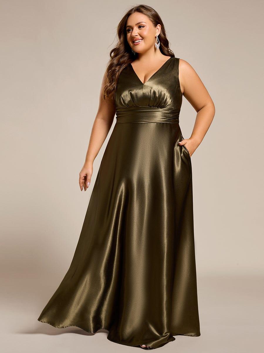 Plus Size Satin Maxi Formal Dress with Pockets