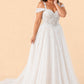 Minimalist Bohemian Wedding Dress A-Line Lace Tulle Off Shoulder Design