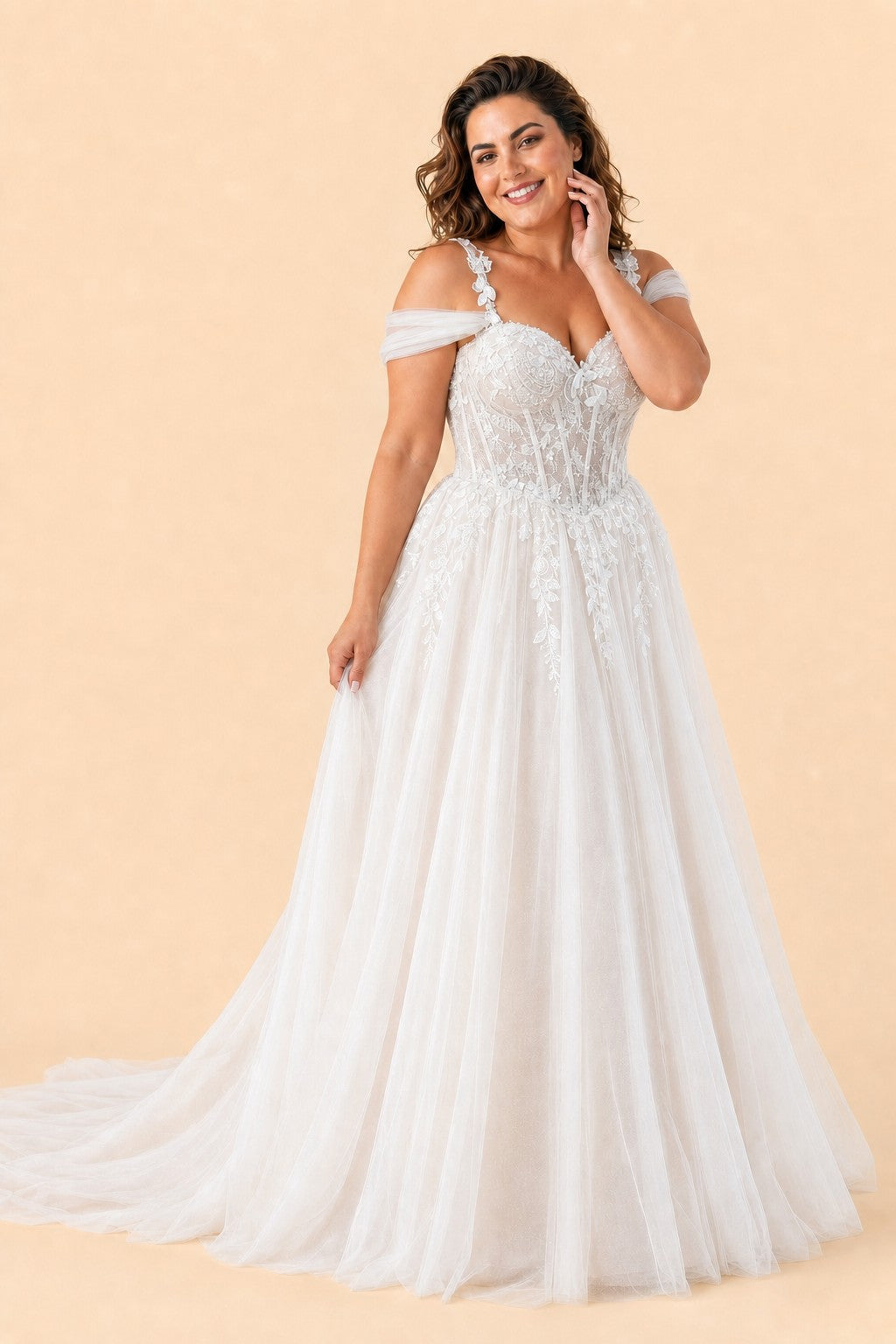 Minimalist Bohemian Wedding Dress A-Line Lace Tulle Off Shoulder Design