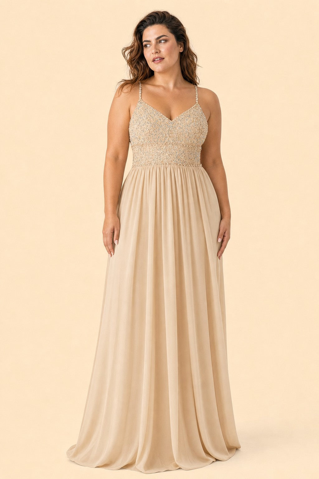 Plus Size Bridesmaid Evening Gown with Sequins Lace and Elegant Open Back A-Line Dress Maxi