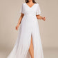 Plus Size High Slit V-Neck Empire Waist Chiffon Bridesmaid Dress