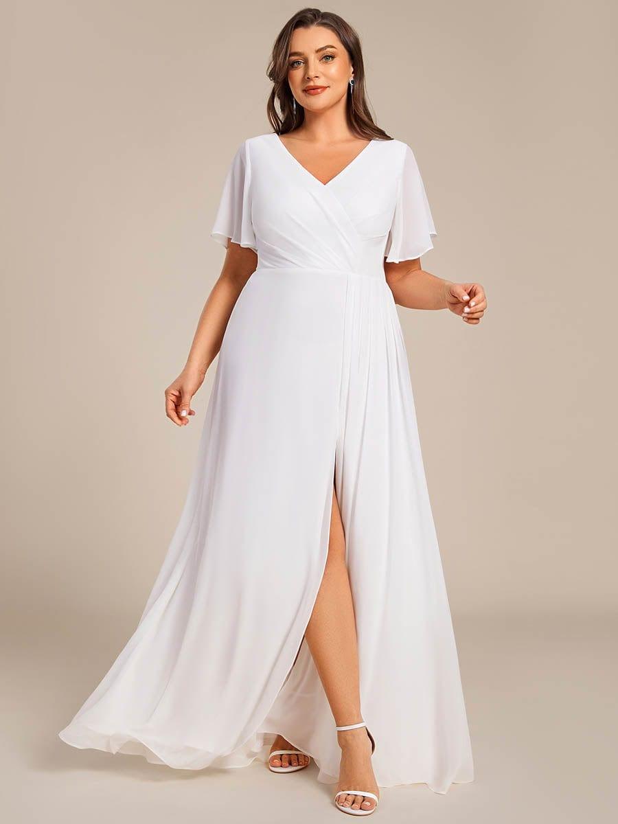 Plus Size High Slit V-Neck Empire Waist Chiffon Bridesmaid Dress