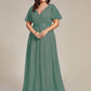 Women's Floor-Length Plus Size Formal Bridesmaid Dress with Short Sleeve