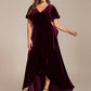 Plus Size Lotus Leaf Hem A-Line V-Neck Ruffles Sleeve Velvet Evening Dress