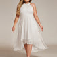 Flowy Plus Size Halter Neck Chiffon Midi Wedding Guest Dress