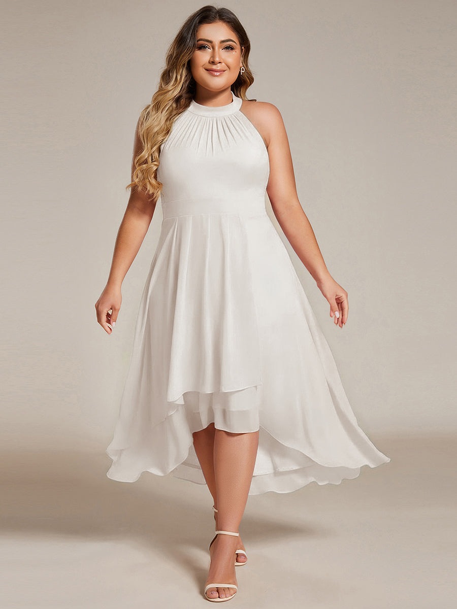 Flowy Plus Size Halter Neck Chiffon Midi Wedding Guest Dress