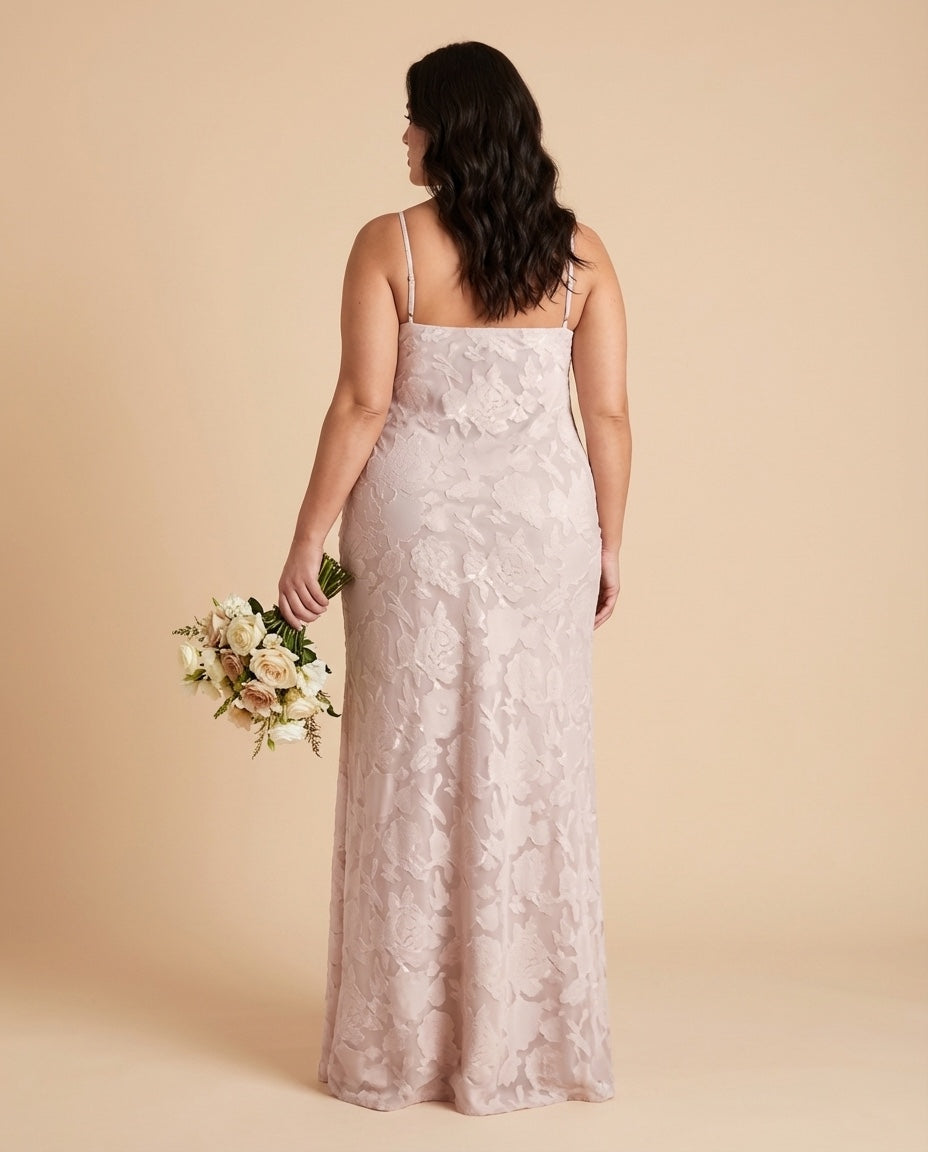 Silvarelle Romantic Floral Burnout Lace Plus Size Bridesmaid Dress for Weddings - N0352