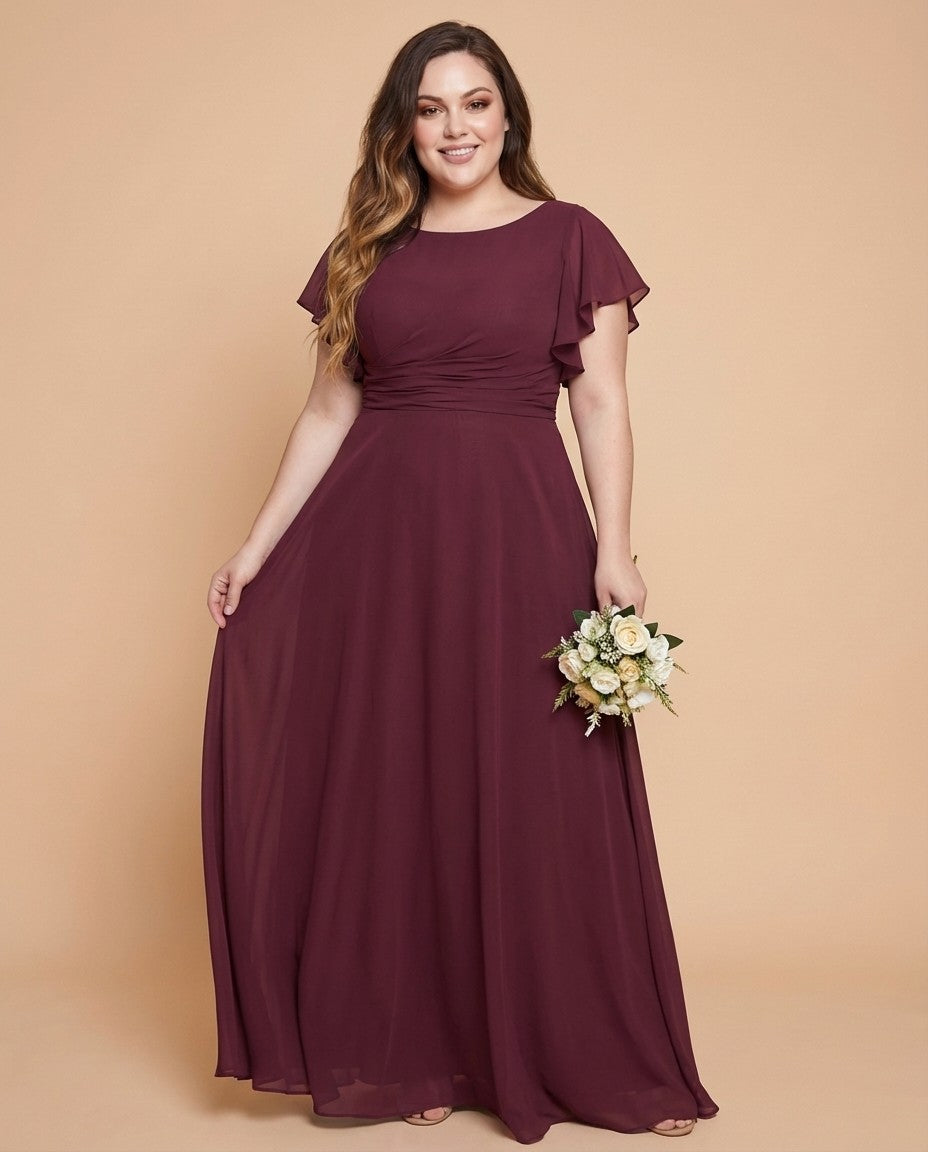 Avenleigh Timeless Chiffon A-Line Plus Size Bridesmaid Dress Ruched Waist - N0331