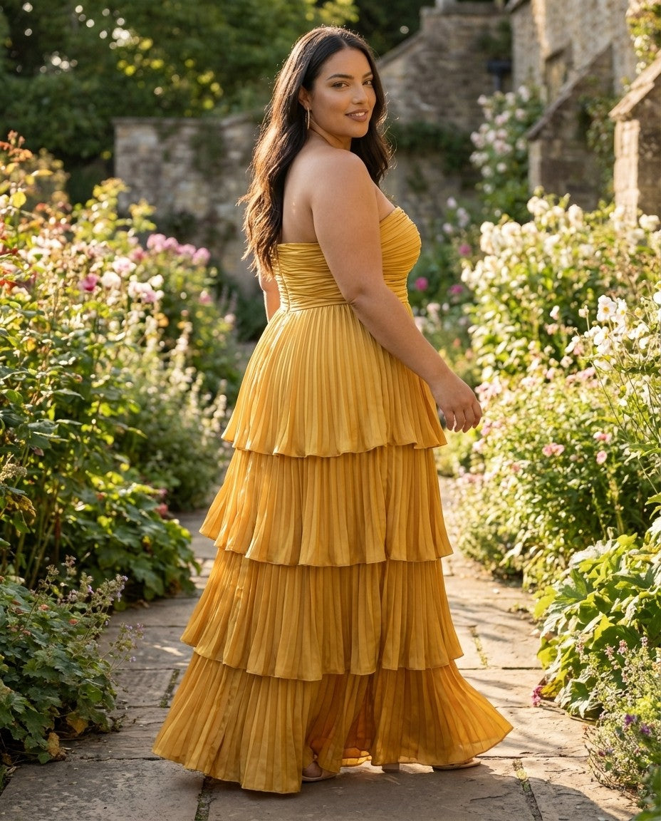Chantarae Plus Size A Line Satin Strapless Evening Gown for Curvy Bridesmaid Wedding Prom Formal Partyn -N0385