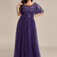 Plus Size Women's Embroidery Evening Dresses with Short Sleeve