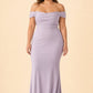 Plus Size Off Shoulder Ruched Bridesmaid Dress with Statement Back Bow